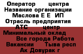 Оператор Call-центра › Название организации ­ Маслова Е Е, ИП › Отрасль предприятия ­ АТС, call-центр › Минимальный оклад ­ 20 000 - Все города Работа » Вакансии   . Тыва респ.,Ак-Довурак г.